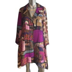 Anis A 3 button wearable art cardigan/ dress size Large in multi bright colors.